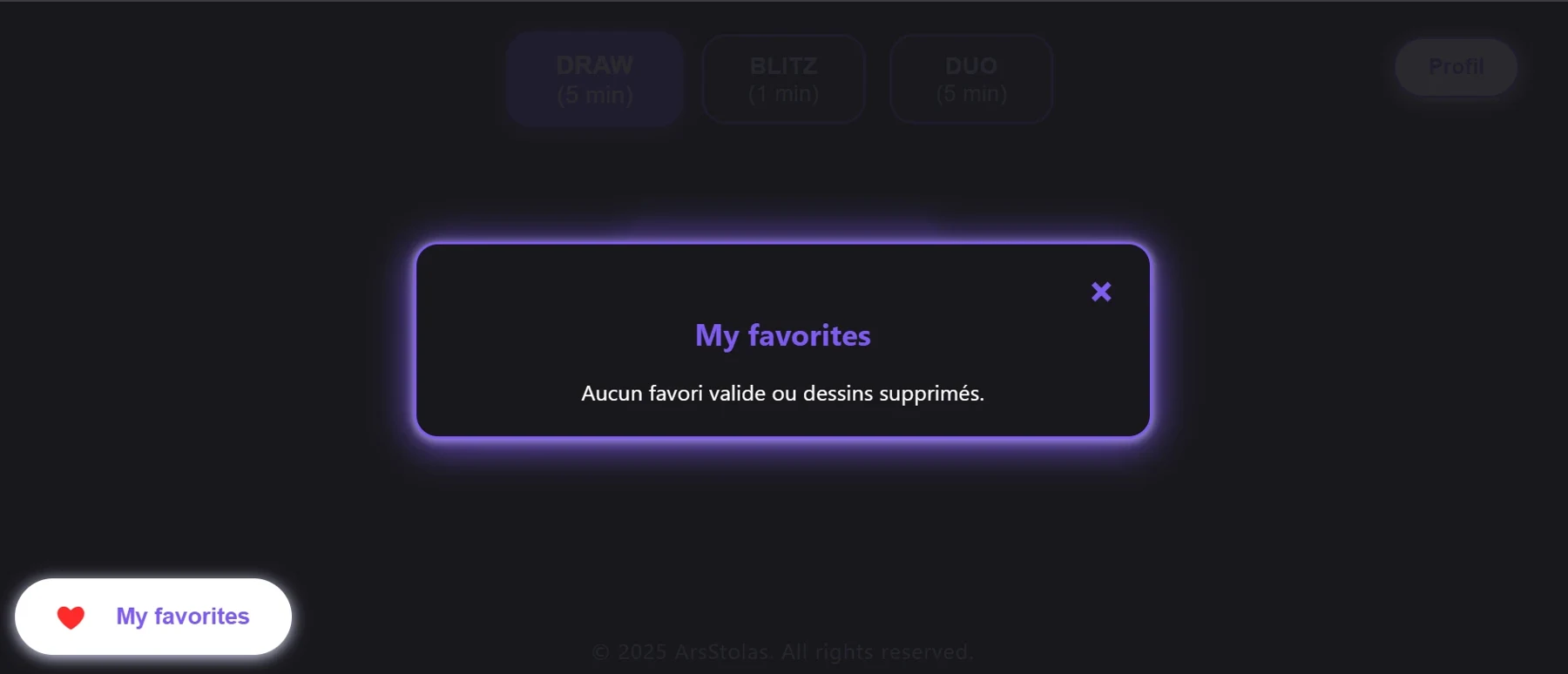 Fenêtre des favoris de Draw Of The Day