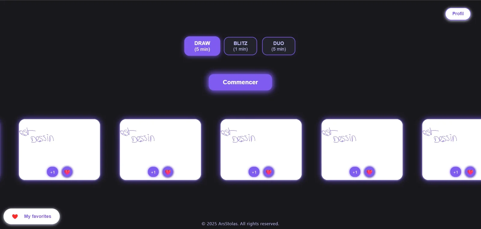 Accueil de Draw Of The Day avec les modes DRAW, BLITZ et DUO