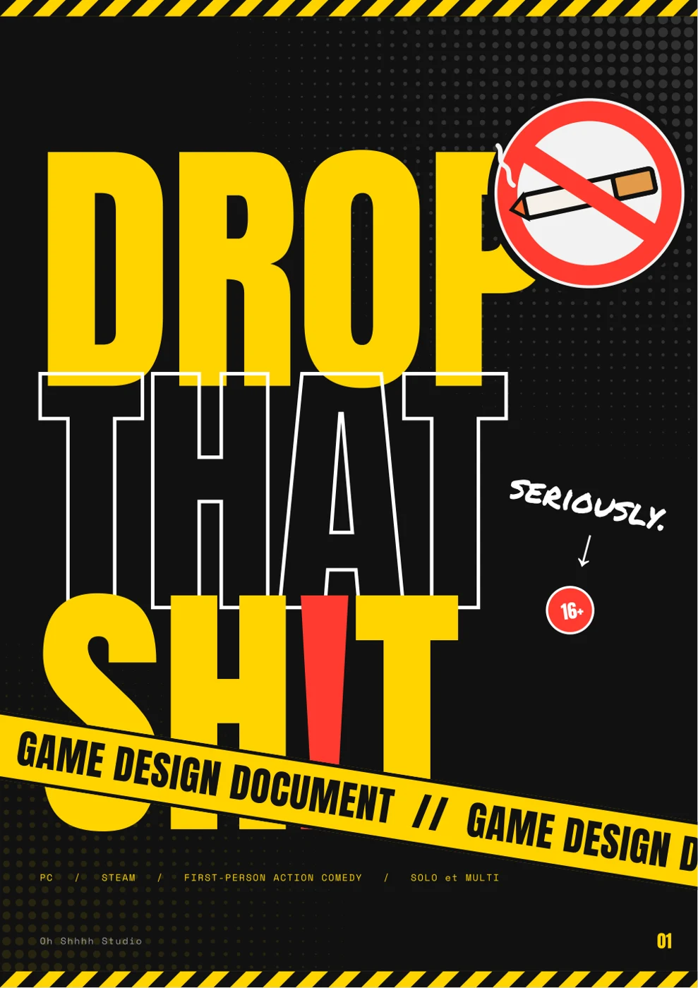 Couverture jaune et noire du game design document Drop That Sh!t