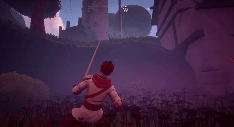 Kael utilise son grappin pour traverser les ruines