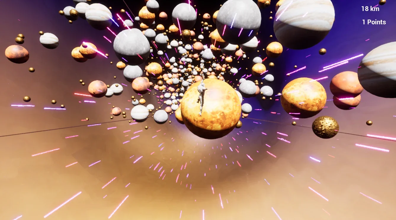 Le personnage ragdoll au contact d’une planète dans Orbit Jumper