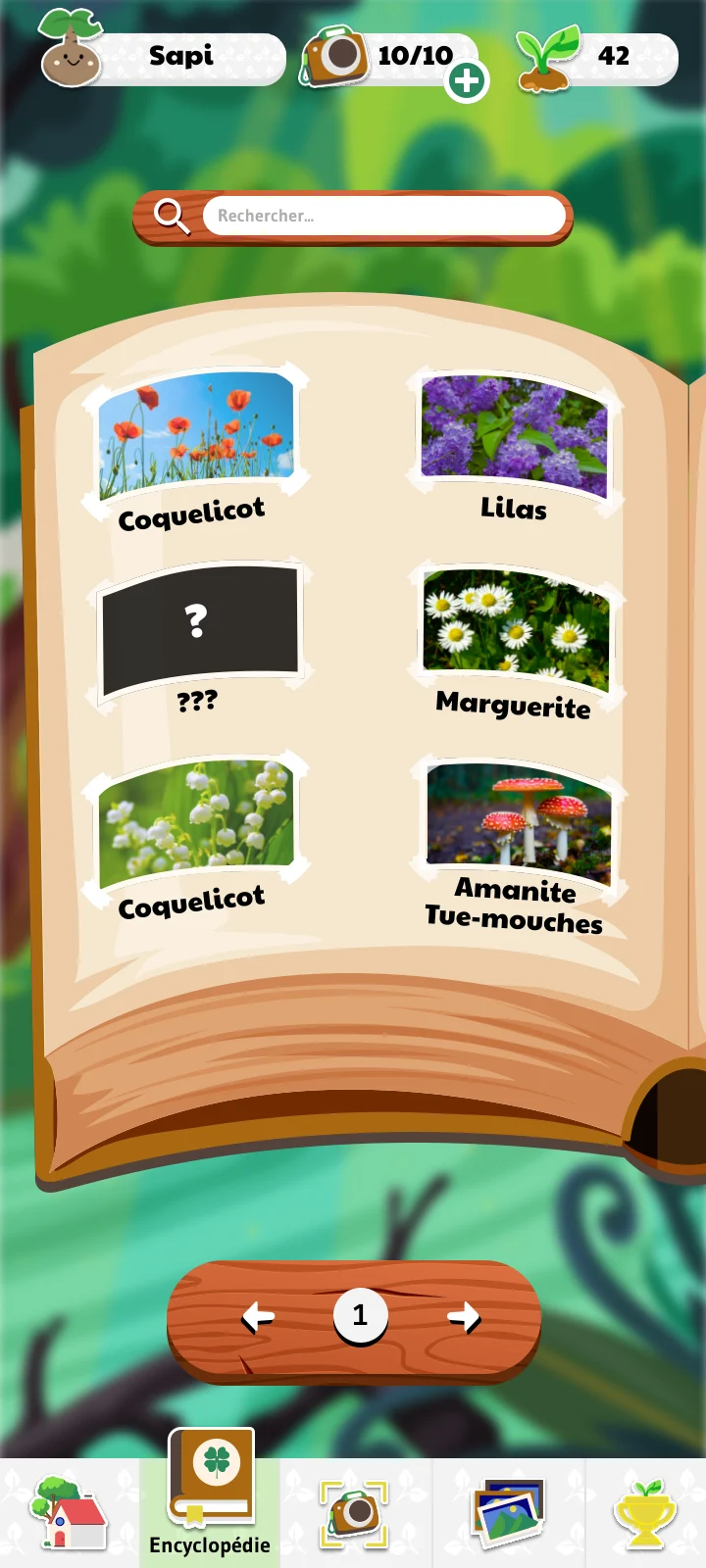 Maquette de la liste de plantes de Sapify